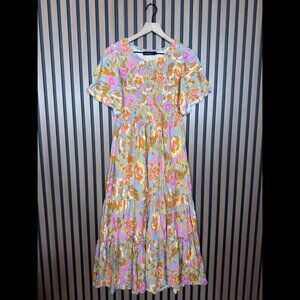 Jesica Dress Medium Womens Multicolor Abstract Floral Midi / Maxi Smocked
